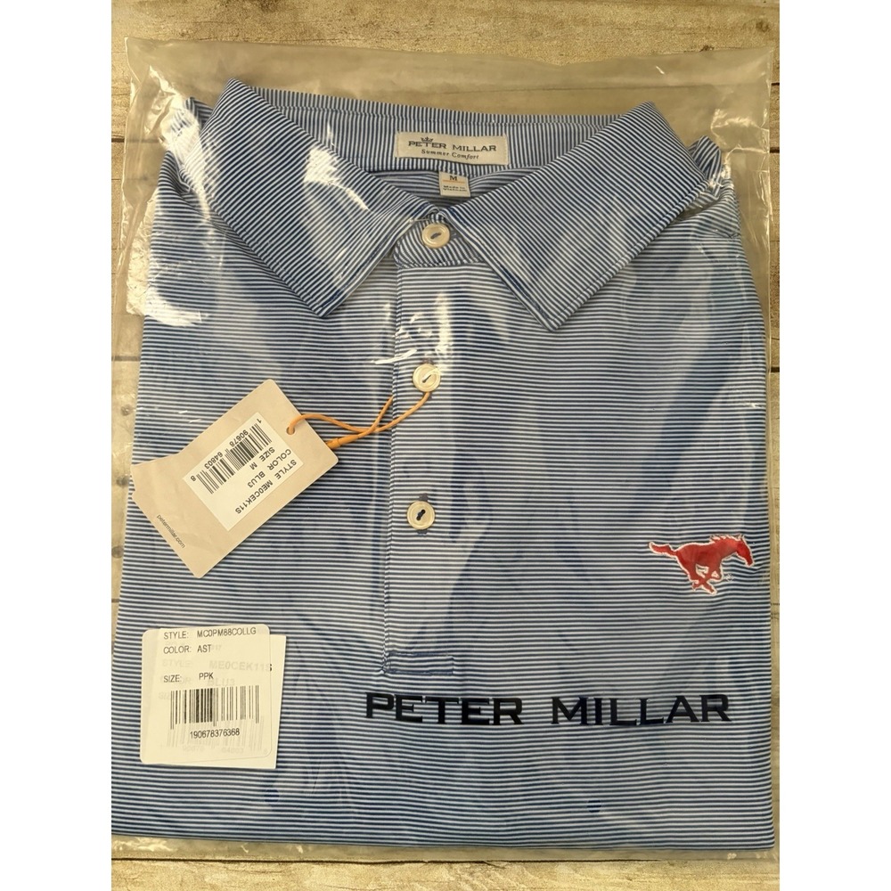 Peter Millar Summer Comfort Mustang SMU Stripe Polo Shirt Blue Medium